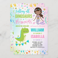 Mermaid And Dinosaur Birthday Invitation Magical