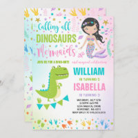 Mermaid And Dinosaur Birthday Invitation Magical