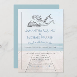 Mermaid And Dolphin Beach Wedding Invitation