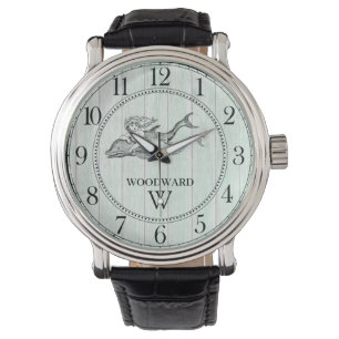 Mermaid And Dolphin Beach Wood Nautical  Watch
