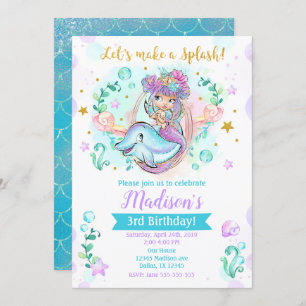 Mermaid and Dolphin Birthday Invitation