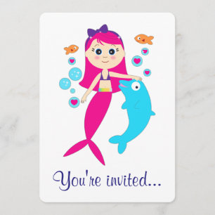 Mermaid and Dolphin Birthday Party Invitation