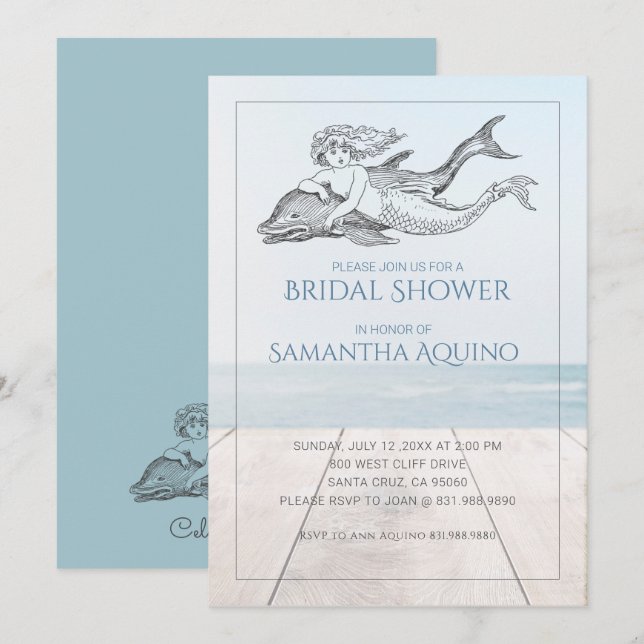 Mermaid And Dolphin Bridal Shower Invitation (Front/Back)