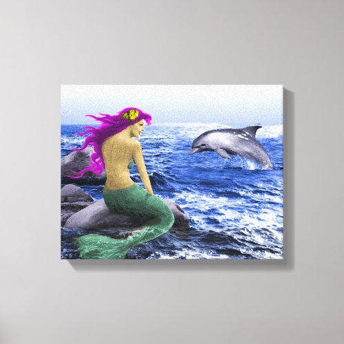 Mermaid and Dolphin Canvas Print