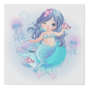 Mermaid and Dolphin Faux Canvas Print