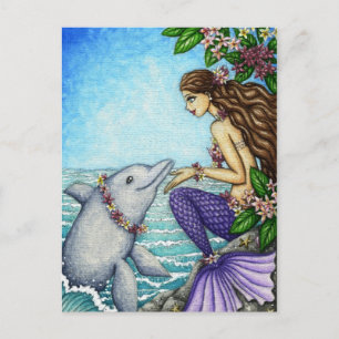 Mermaid and Dolphin Friend Postcard