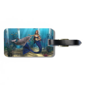 Mermaid and Dolphin Luggage Tag