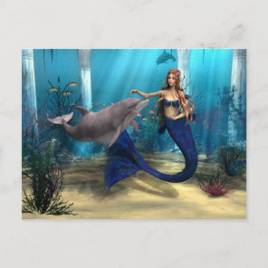 Mermaid and Dolphin Postcard