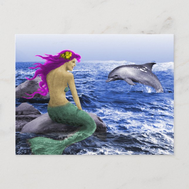 Mermaid and Dolphin Postcard (Front)