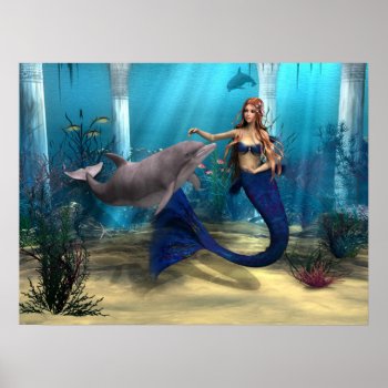 Mermaid And Dolphin Poster by YourFantasyWorld at Zazzle