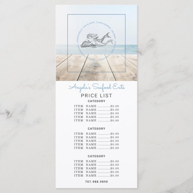 Mermaid And Dolphin Sea Food Menu (Front)
