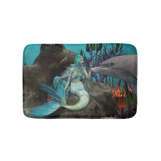 Mermaid and Dolphin Under the Sea Bathroom Mat (Front)