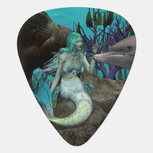 Mermaid and Dolphin Under the Sea Guitar Pick