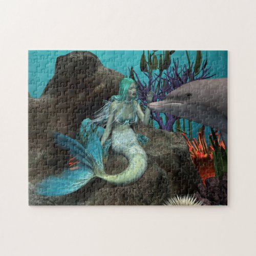 Mermaid and Dolphin Under the Sea Jigsaw Puzzle