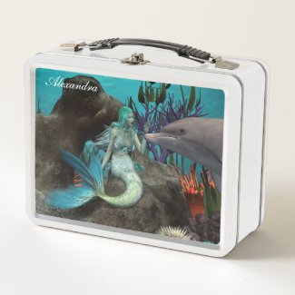 Mermaid and Dolphin Under the Sea