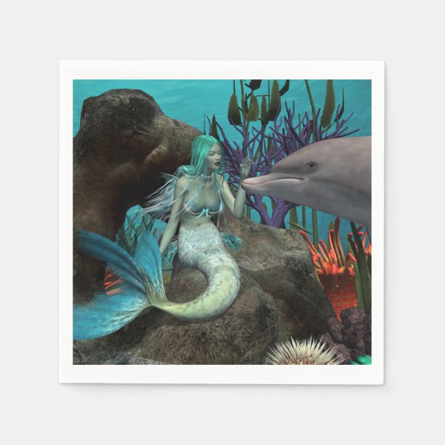 Mermaid and Dolphin Under the Sea Napkins (Front)
