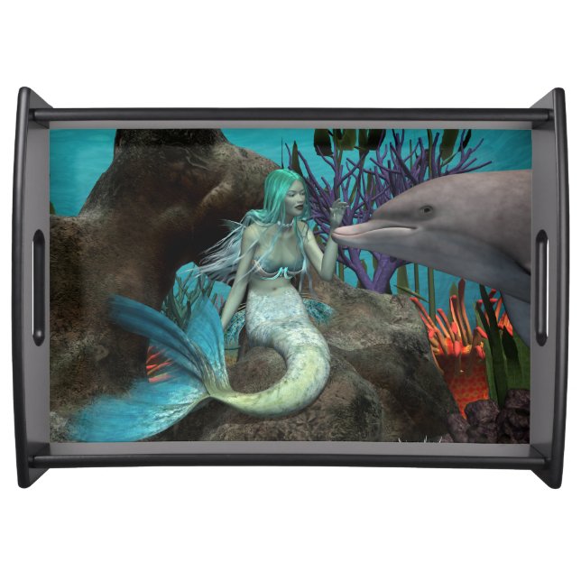 Mermaid and Dolphin Under the Sea Serving Tray (Front)