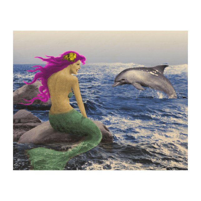Mermaid and Dolphin Wood Wall Art (Front)