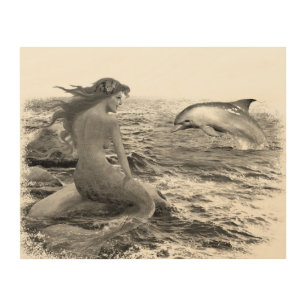 Mermaid and Dolphin Wood Wall Decor