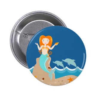 Mermaid and dolphins birthday party 2 inch round button