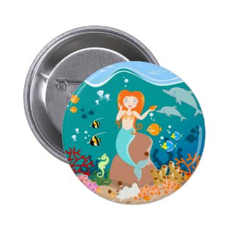 Mermaid and dolphins birthday party 2 inch round button