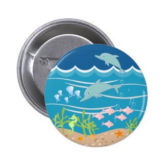 Mermaid and dolphins birthday party 2 inch round button