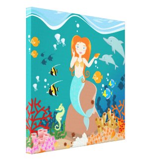 Mermaid and dolphins birthday party canvas print
