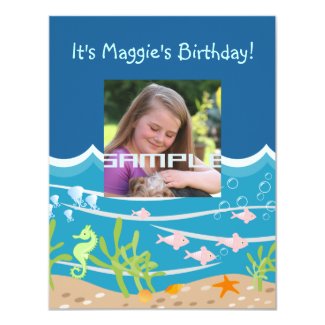 Mermaid and dolphins birthday party 4.25x5.5 paper invitation card