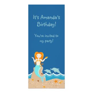 Mermaid and dolphins birthday party 4x9.25 paper invitation card