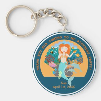 Mermaid and dolphins birthday party basic round button keychain