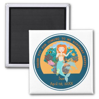 Mermaid and dolphins birthday party 2 inch square magnet
