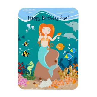 Mermaid and dolphins birthday party rectangular photo magnet