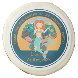 Mermaid and dolphins birthday party sugar cookie
