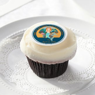 Mermaid and dolphins birthday party edible frosting rounds