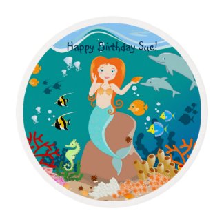 Mermaid and dolphins birthday party edible frosting rounds