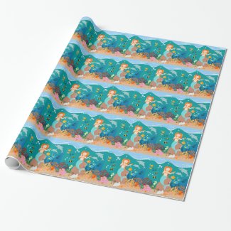 Mermaid and dolphins birthday party wrapping paper
