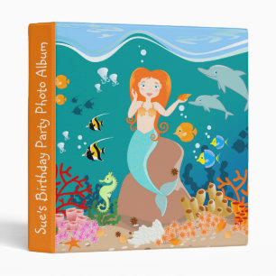 Mermaid and dolphins under the sea birthday party 3 ring binder
