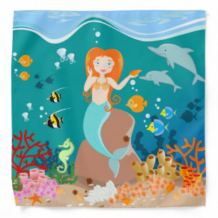 Mermaid and dolphins under the sea birthday party bandana