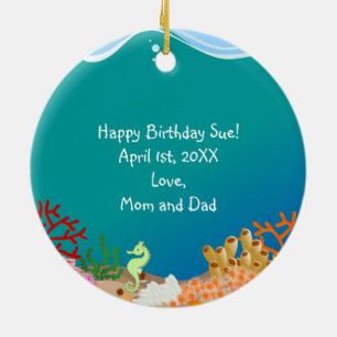 Mermaid and dolphins under the sea birthday party ceramic ornament