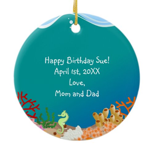 Mermaid  and dolphins under the sea birthday party ceramic ornament