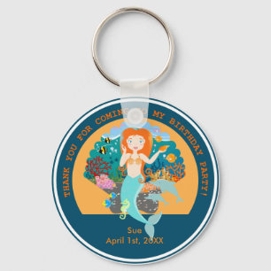Mermaid and dolphins under the sea birthday party keychain