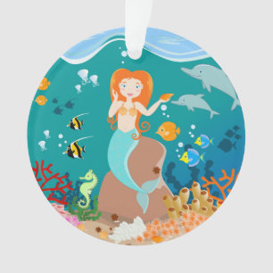 Mermaid and dolphins under the sea birthday party ornament