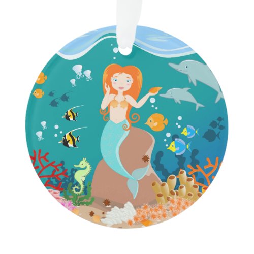 Mermaid  and dolphins under the sea birthday party ornament