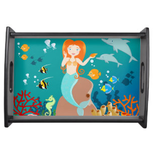 Mermaid and dolphins under the sea birthday party serving tray