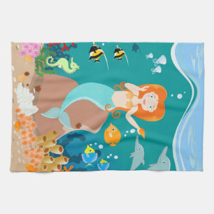 Mermaid and dolphins under the sea birthday party towel