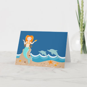 Mermaid  and dolphins under the sea card