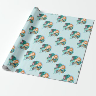 Mermaid and dolphins wrapping paper