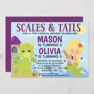 Mermaid and Dragon Birthday Invitation