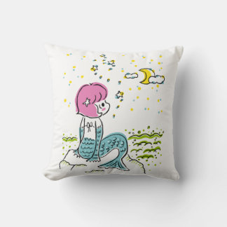 Mermaid and Dragon Throw Pillow