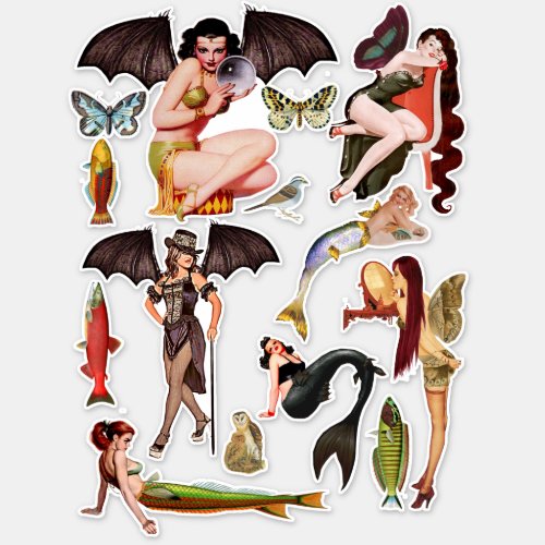 Mermaid and fairy Pinup girls art Sticker